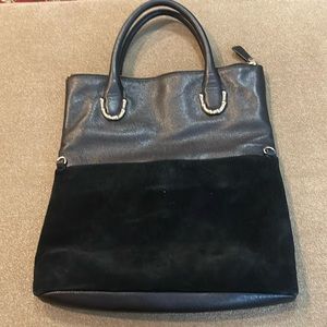 Elaine Turner Black Leather Handbag Tote Shoulder Bag Purse (TD)